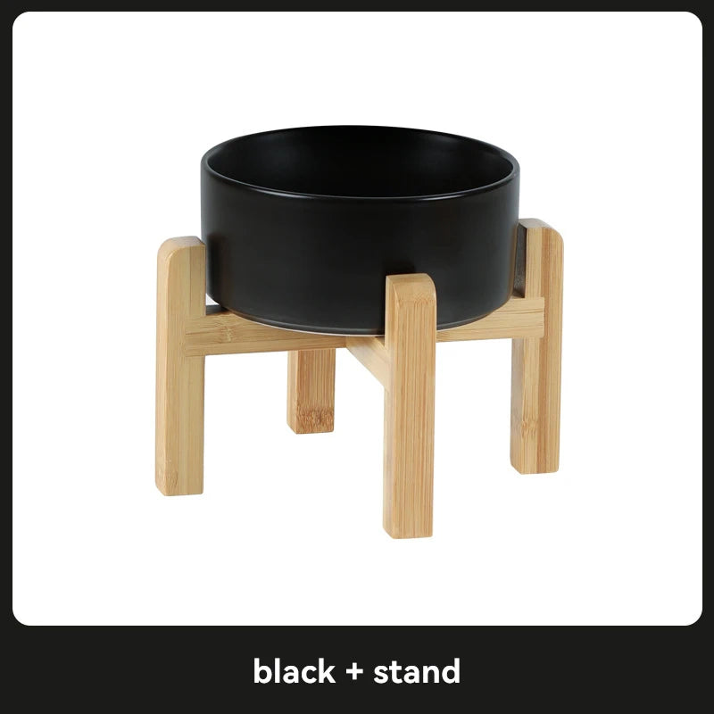 Medium Big Dogs Bowl Pet Ceramic Food Water Double Bowls with Wooden Stand Cat Elevated Drinking Eating Bowl 1200ml 1800ml