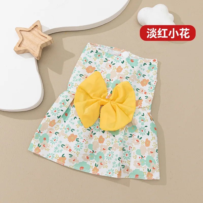 Pet clothing dress dog clothing dog print bow cartoon cute princess dress