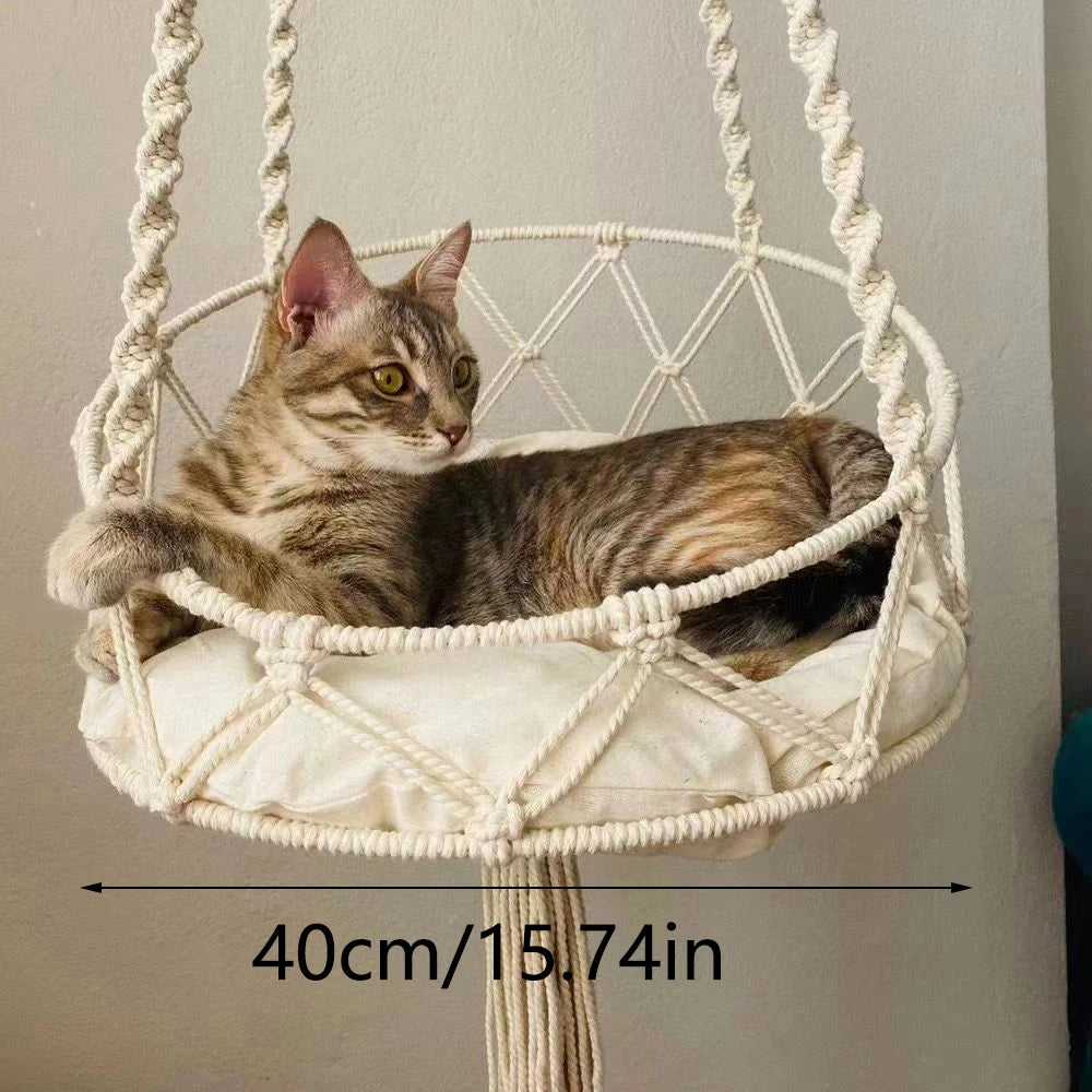 Winter Hand-Woven Kitten Hammock Hanging Cat Bed Bohemian Belt Hanging Kit Upholstery