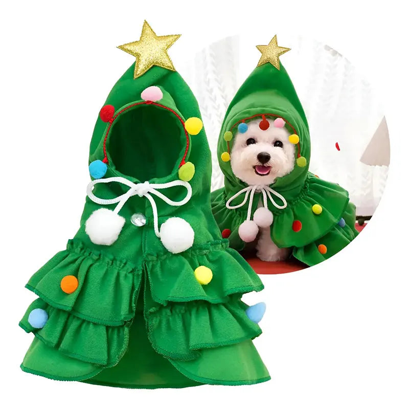 1pcs Christmas Pet Clothing - Christmas Tree-Shaped Pet Cape Fun Shawl for Small-Sized Cats and Dogs Creative Pet Clothing Shawl