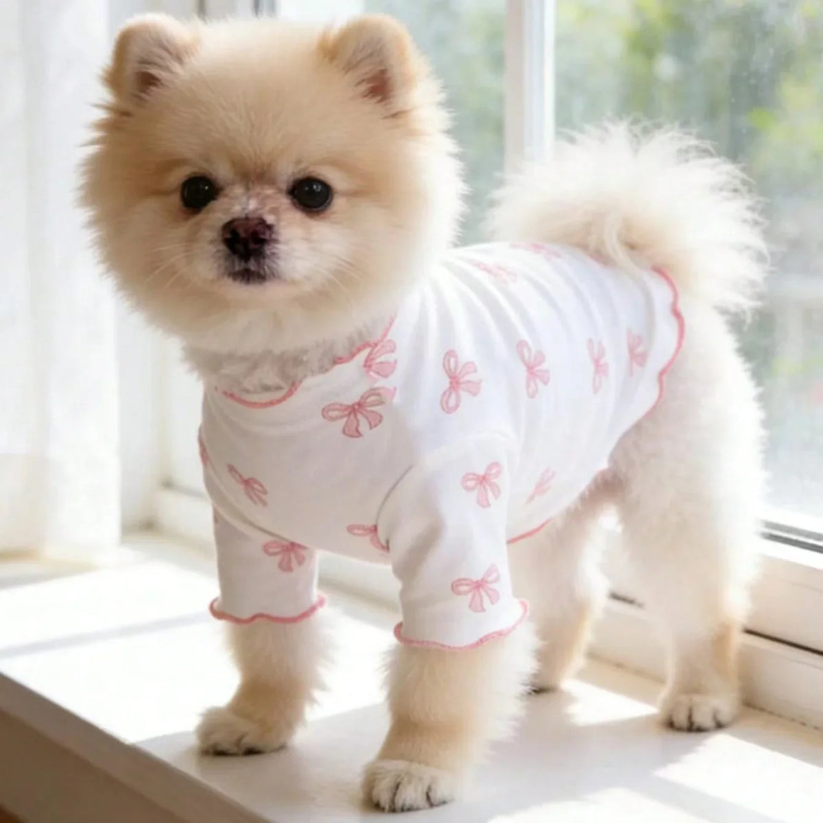 1pc Pet Dog/Cat Clothing, Allover Bow Tie Print, Breathable & Comfortable Knit High elasticity