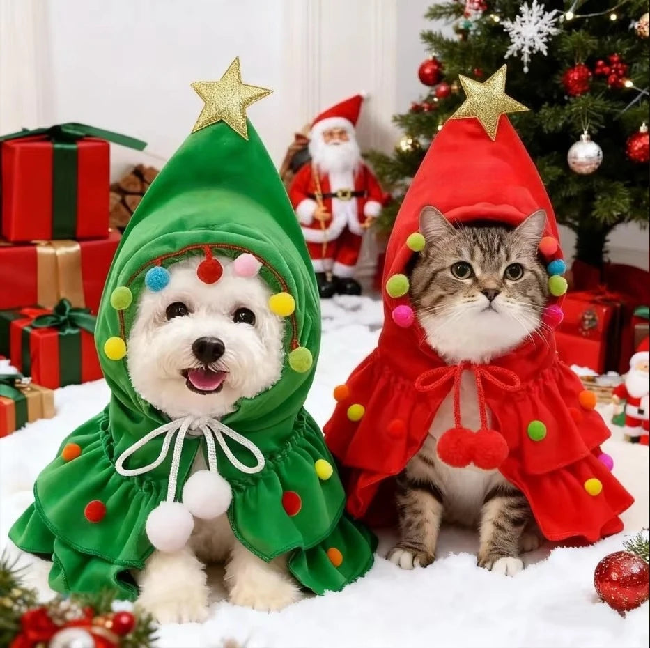 1pcs Christmas Pet Clothing - Christmas Tree-Shaped Pet Cape Fun Shawl for Small-Sized Cats and Dogs Creative Pet Clothing Shawl