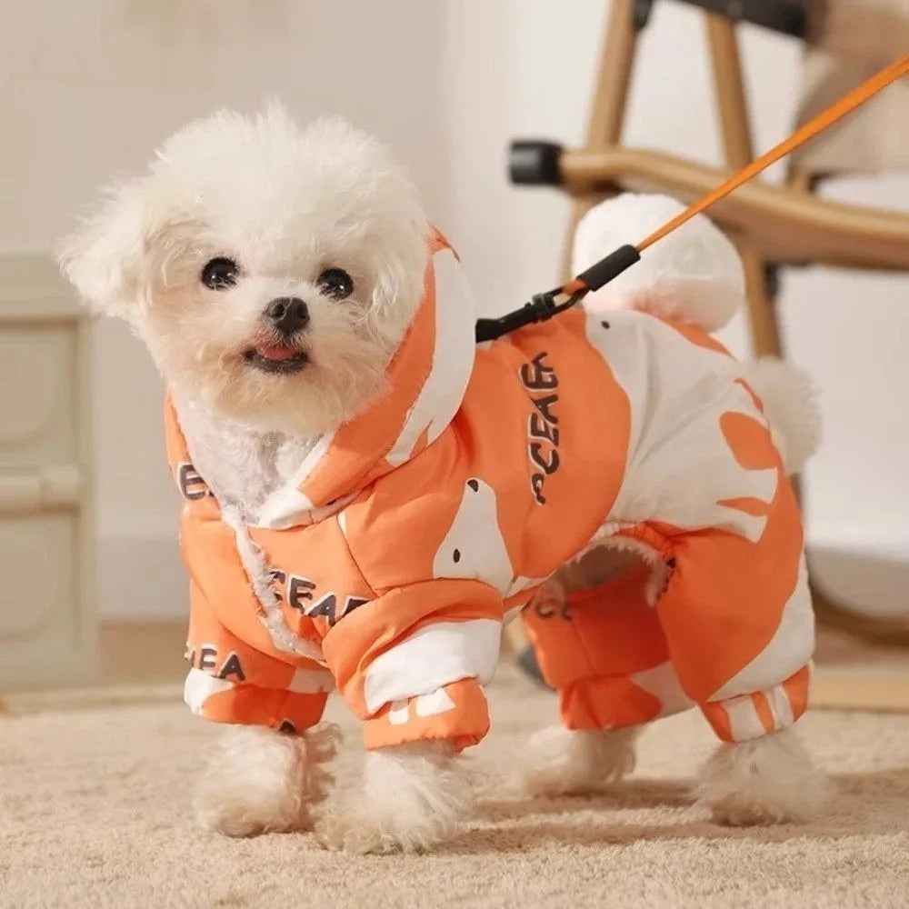 Warm Dog Winter Clothes Anti-Shedding Splash-proof Pet Outdoor Clothing Fleece Lined Cartoon Four-legged Clothing Outdoor