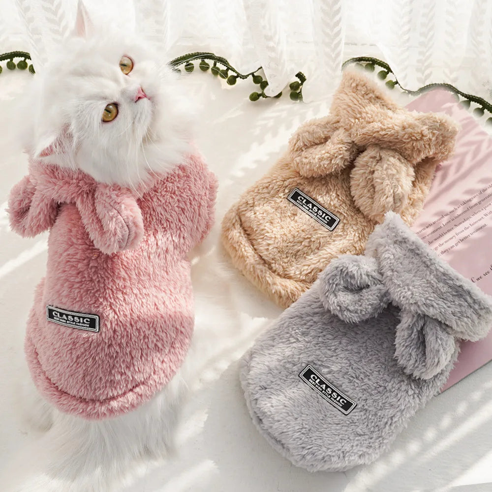 Pet Dog Soft Fleece Clothes Cute Hoodie Coat for Small Medium Dogs Cats Autumn Winter Puppy Hooded Jacket Sweater Pug Apparel