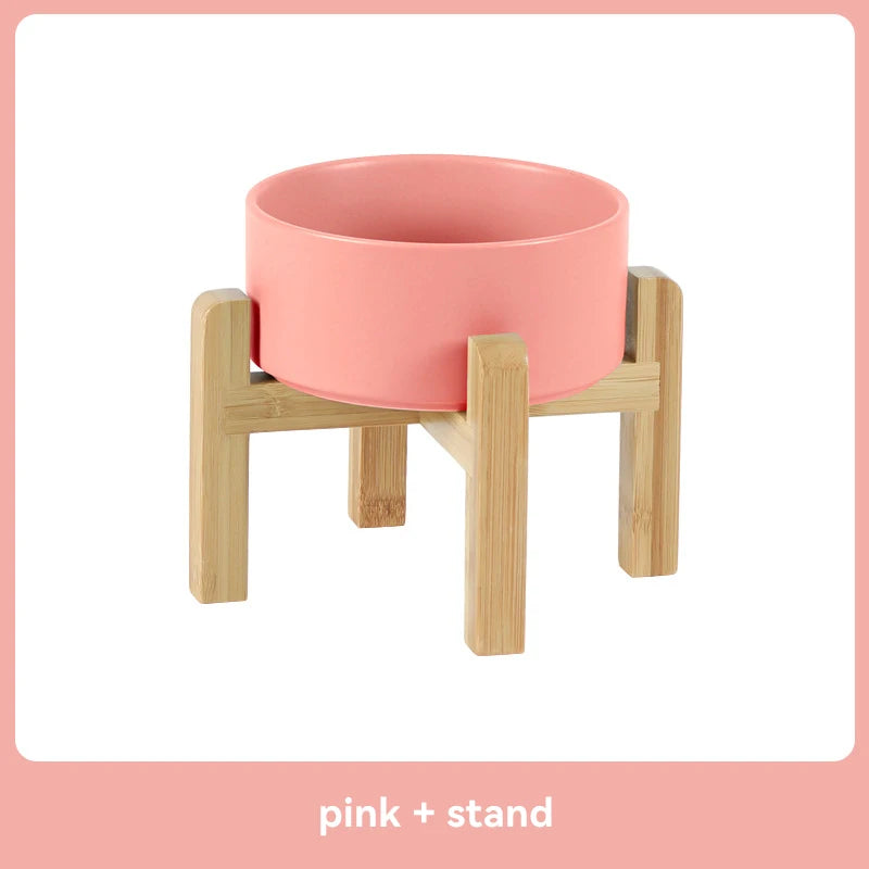 Medium Big Dogs Bowl Pet Ceramic Food Water Double Bowls with Wooden Stand Cat Elevated Drinking Eating Bowl 1200ml 1800ml