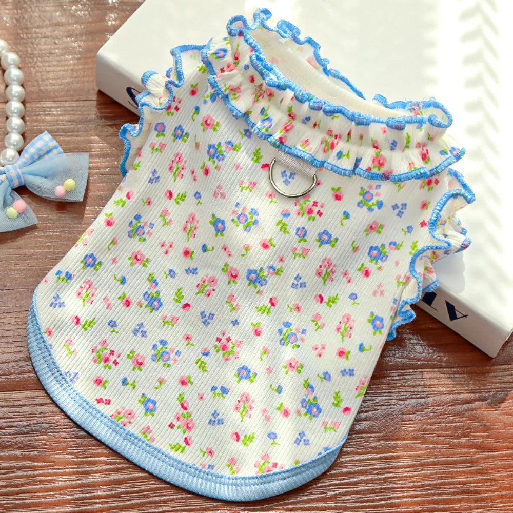 Pet Supplies Cute Puppy Floral Vest Breathable Soft Cat Cake Skirt Thin Design Pet Princess Dress For Dogs and Cats