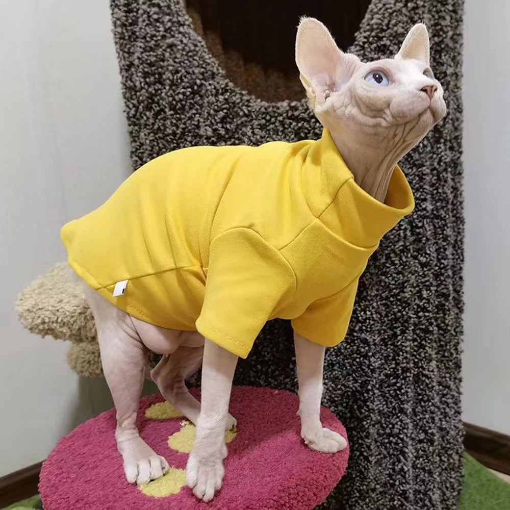 Fashion Sphynx Turtleneck Warm Fleece Pet Pullovers Autumn Winter Cat Sweater for Cats Solid Colors Kitten Clothing Outfits