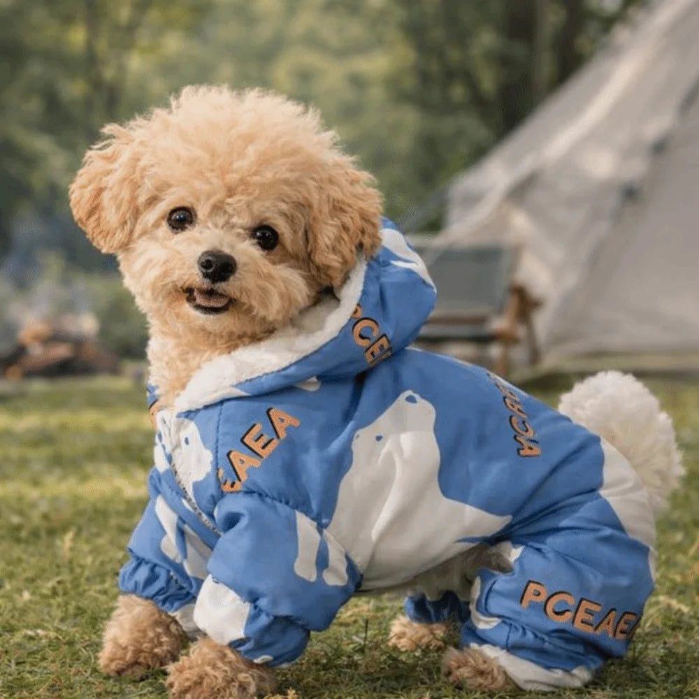 Warm Dog Winter Clothes Anti-Shedding Splash-proof Pet Outdoor Clothing Fleece Lined Cartoon Four-legged Clothing Outdoor