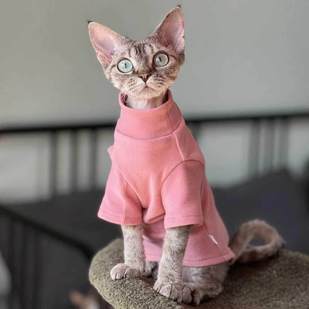 Fashion Sphynx Turtleneck Warm Fleece Pet Pullovers Autumn Winter Cat Sweater for Cats Solid Colors Kitten Clothing Outfits