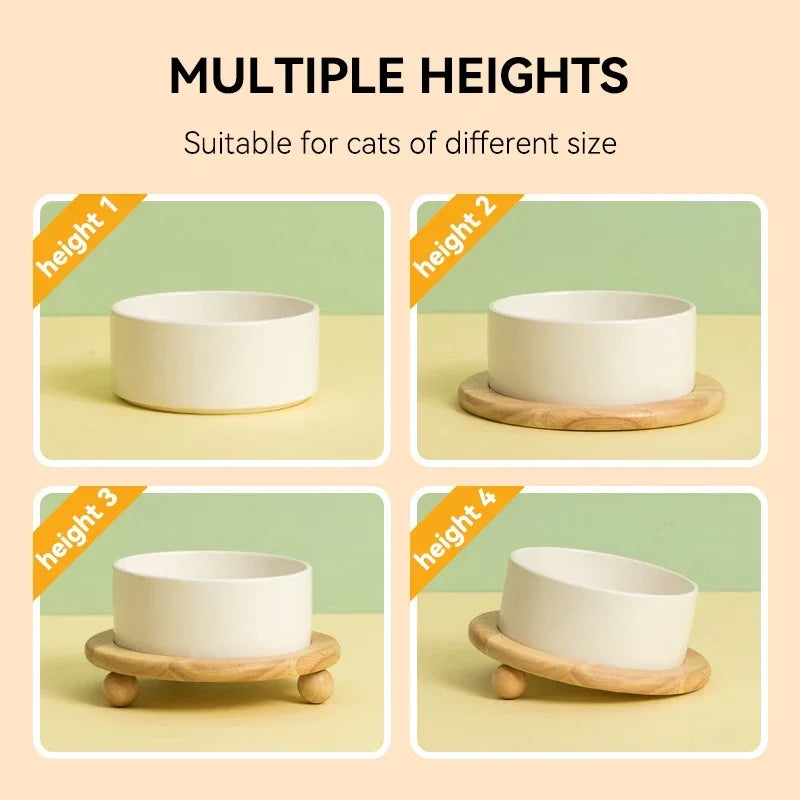 400/850ml Cat Large Capacity Bowl Small Dogs Food Water Bowls with Wood Stand Pet Elevated Feeding Feeder Puppy Kitten Supplies