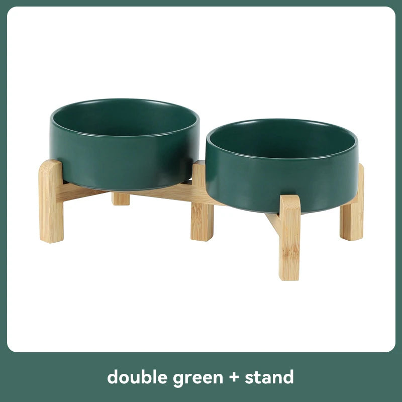 Medium Big Dogs Bowl Pet Ceramic Food Water Double Bowls with Wooden Stand Cat Elevated Drinking Eating Bowl 1200ml 1800ml
