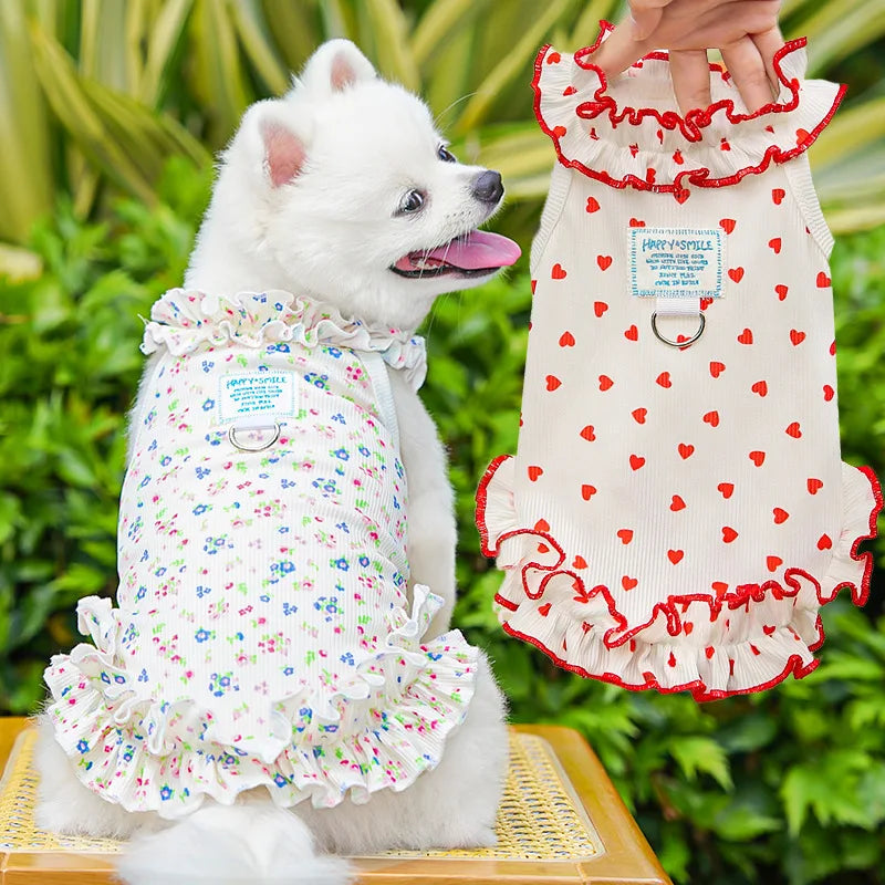 Summer Pet Dog Cat Clothes Floral Princess Dress Thin Breathable Pet Skirt Ruffle Edge Wholesale For Small Dogs Cats