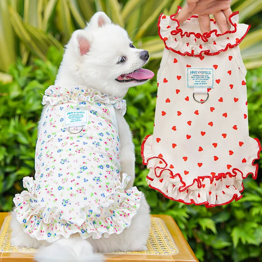 Summer Pet Dog Cat Clothes Floral Princess Dress Thin Breathable Pet Skirt Ruffle Edge Wholesale For Small Dogs Cats