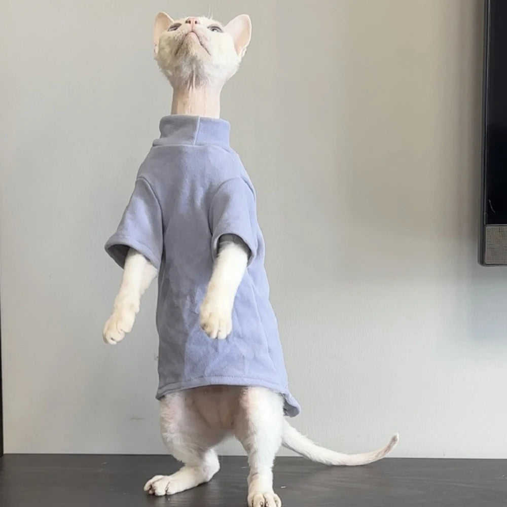 Fashion Sphynx Turtleneck Warm Fleece Pet Pullovers Autumn Winter Cat Sweater for Cats Solid Colors Kitten Clothing Outfits