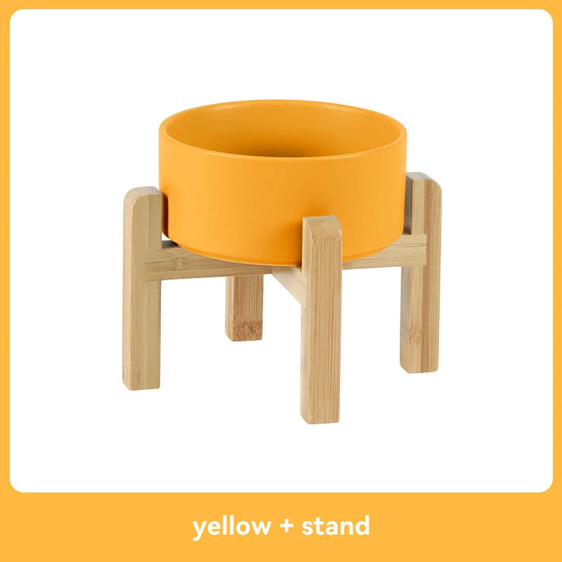 Medium Big Dogs Bowl Pet Ceramic Food Water Double Bowls with Wooden Stand Cat Elevated Drinking Eating Bowl 1200ml 1800ml