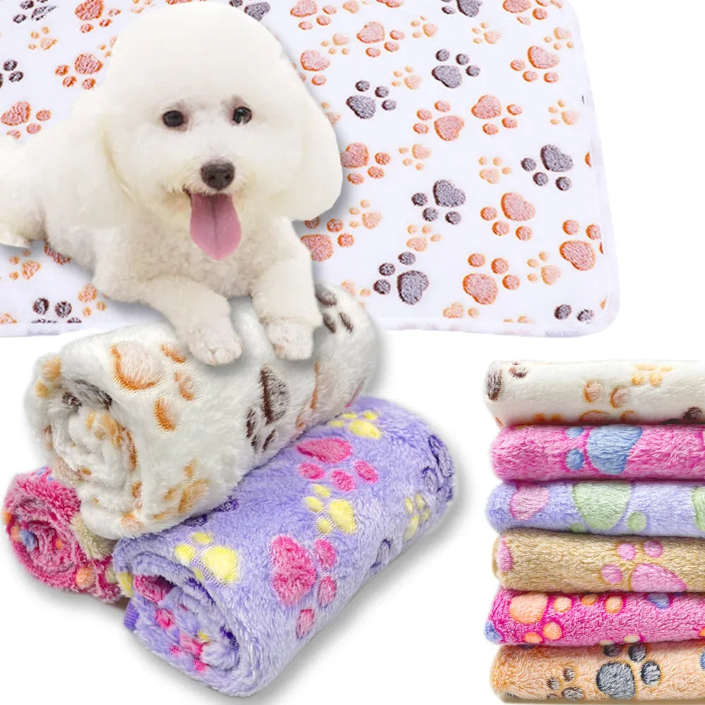 Coral Fleece Pet Blanket Warm Paw Print Dog Cat Bed Mat Soft Reversible Sleeping Pad Four Seasons Sofa Cover Small Medium Pets