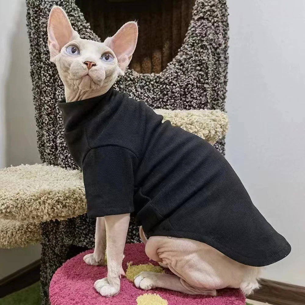 Fashion Sphynx Turtleneck Warm Fleece Pet Pullovers Autumn Winter Cat Sweater for Cats Solid Colors Kitten Clothing Outfits