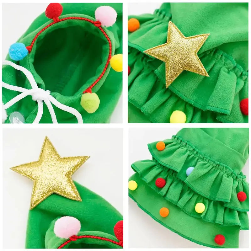 1pcs Christmas Pet Clothing - Christmas Tree-Shaped Pet Cape Fun Shawl for Small-Sized Cats and Dogs Creative Pet Clothing Shawl