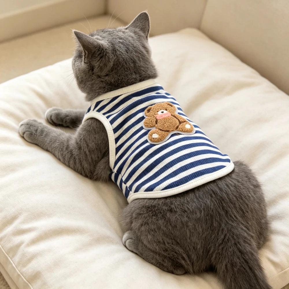 Lightweight breathable elastic pet vest 1-piece set sleeveless embroidered printed cat dog daily clothing