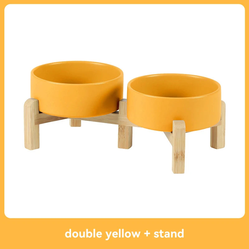Medium Big Dogs Bowl Pet Ceramic Food Water Double Bowls with Wooden Stand Cat Elevated Drinking Eating Bowl 1200ml 1800ml