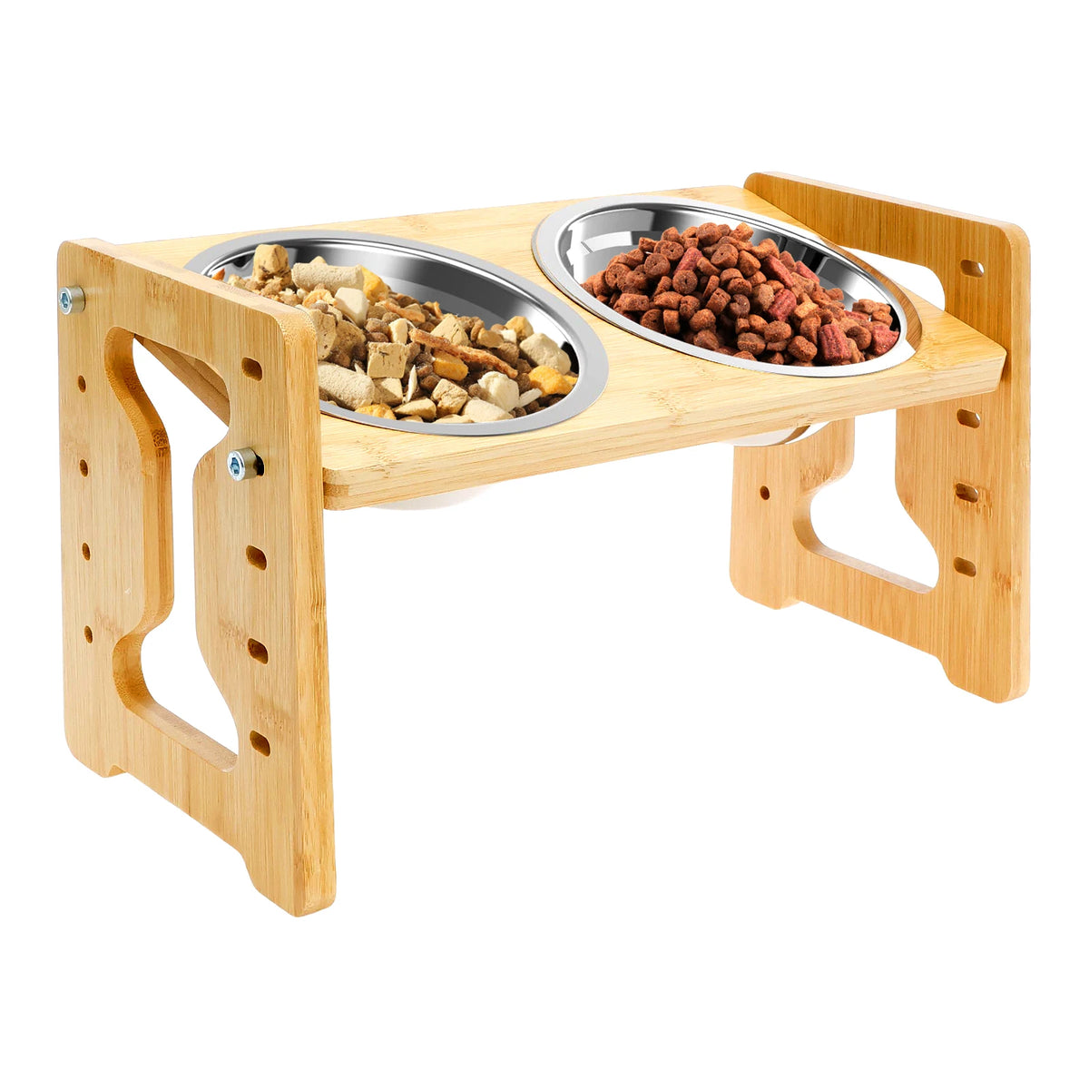 Elevated Dog Bowls Wood Tilted Adjustable Dogs Feeder Stand with Stainless Steel Food Bowls for Your Cat and Dog Pet Accessories