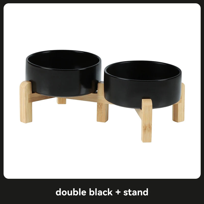 Medium Big Dogs Bowl Pet Ceramic Food Water Double Bowls with Wooden Stand Cat Elevated Drinking Eating Bowl 1200ml 1800ml