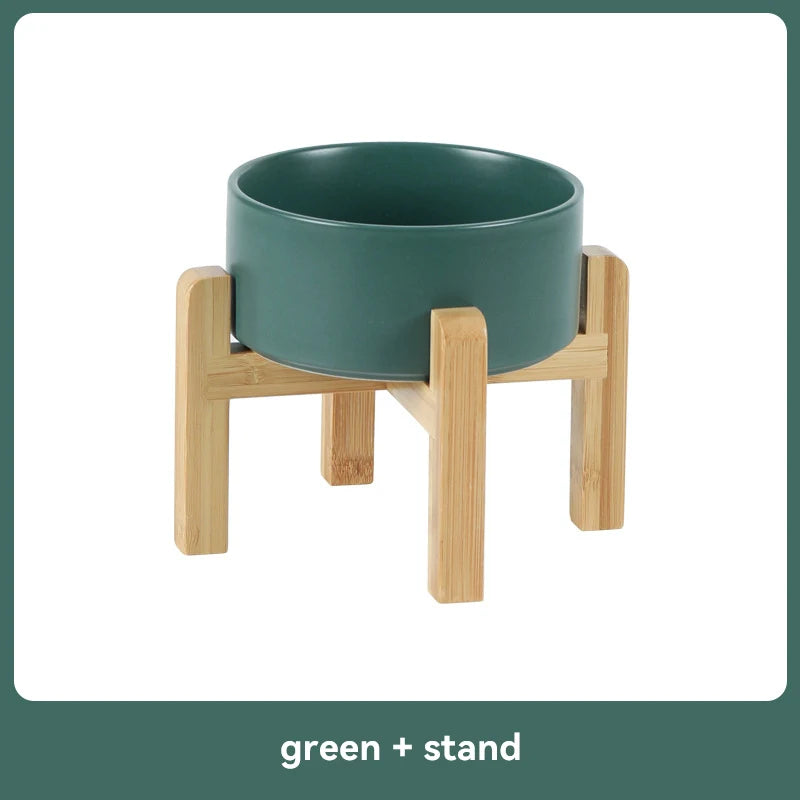 Medium Big Dogs Bowl Pet Ceramic Food Water Double Bowls with Wooden Stand Cat Elevated Drinking Eating Bowl 1200ml 1800ml