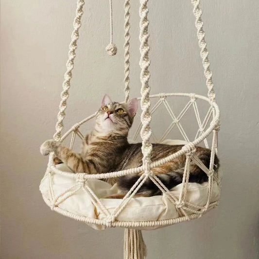 Winter Hand-Woven Kitten Hammock Hanging Cat Bed Bohemian Belt Hanging Kit Upholstery