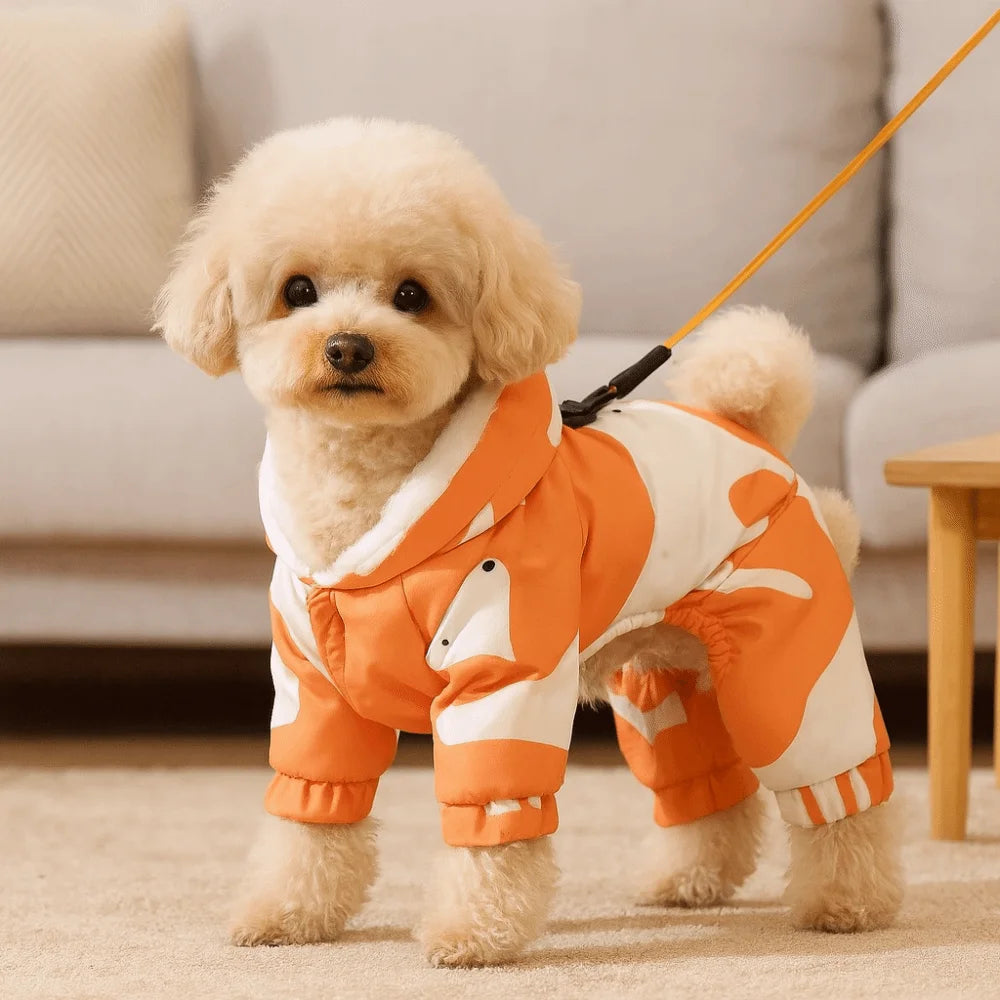 Warm Dog Winter Clothes Anti-Shedding Splash-proof Pet Outdoor Clothing Fleece Lined Cartoon Four-legged Clothing Outdoor