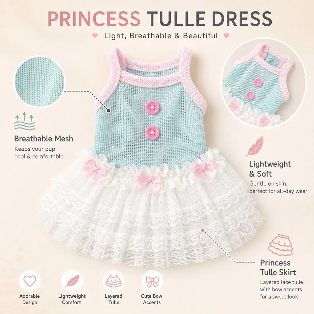 New Soft Tulle Pet Princess Dress Netted Lace Princess Style Dog Dress Breathable Mesh Pet Clothing Pet Everyday Wear