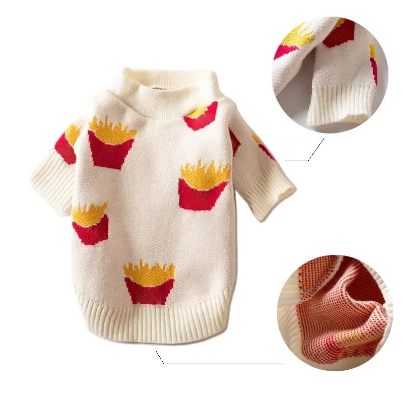 French Fries Print Soft Cotton Pet Dog Sweater Winter High Quality Small Puppy Clothing Design Pet Jacket