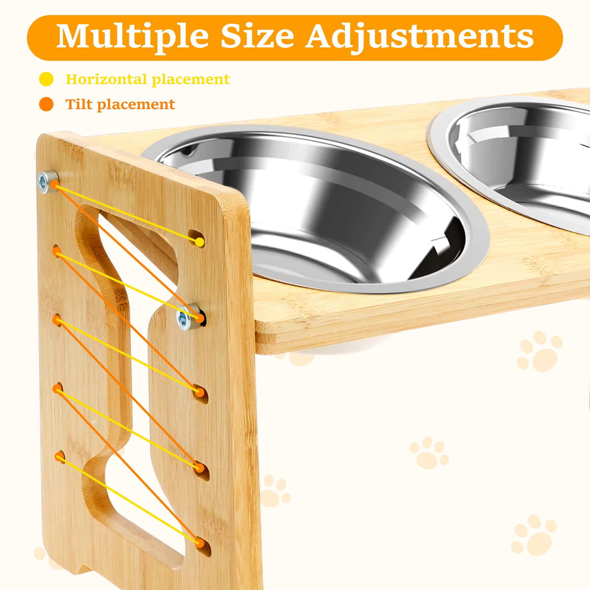Elevated Dog Bowls Wood Tilted Adjustable Dogs Feeder Stand with Stainless Steel Food Bowls for Your Cat and Dog Pet Accessories