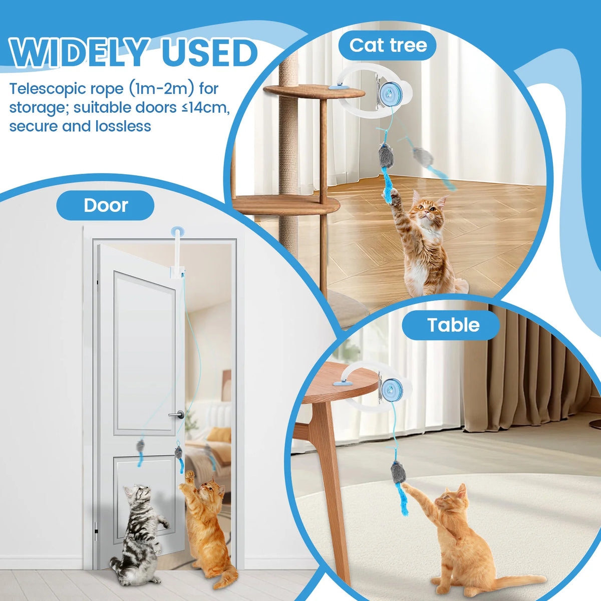 Door Hanging Auto-Rebound Cat Toy Plastic Interactive Self Play Hanging Door Kitten Toy with 3 Catnip Mice 3 Mode Pet Supplies