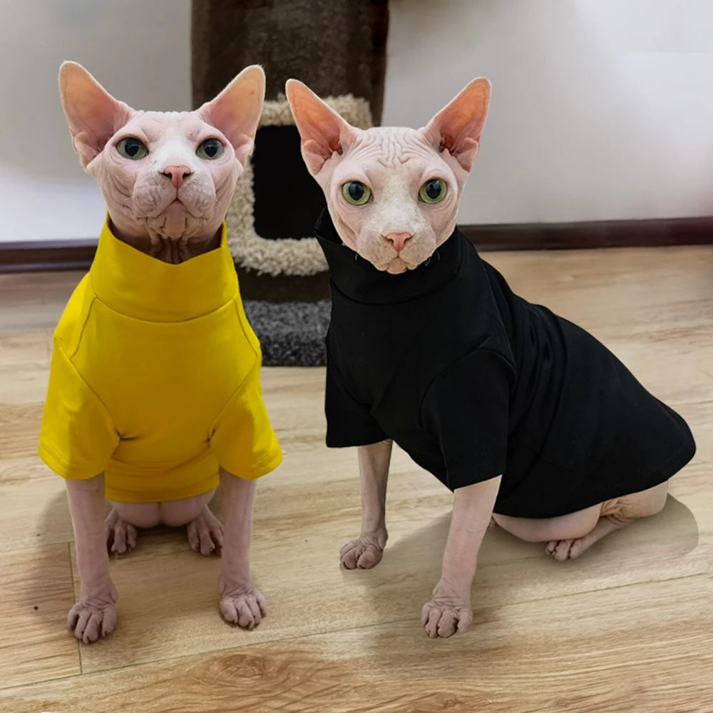 Fashion Sphynx Turtleneck Warm Fleece Pet Pullovers Autumn Winter Cat Sweater for Cats Solid Colors Kitten Clothing Outfits