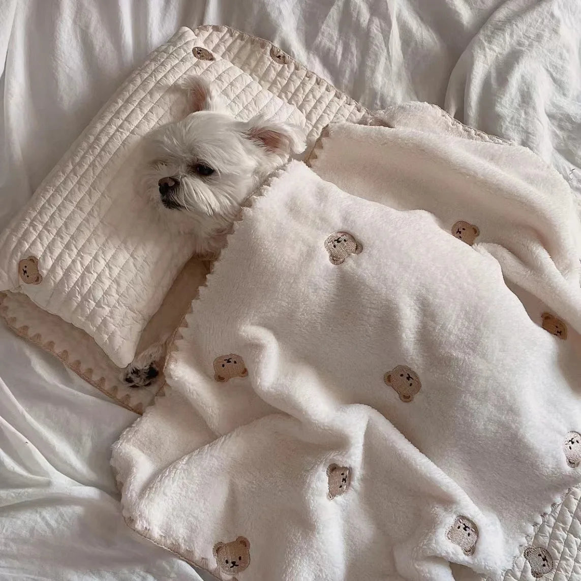 Warm Dog Cat Bed Square Pad - Removable Washable Cover Thermal Cozy Pet Mat Pet Pillow Cushion for Puppy Kitten Blanket Set