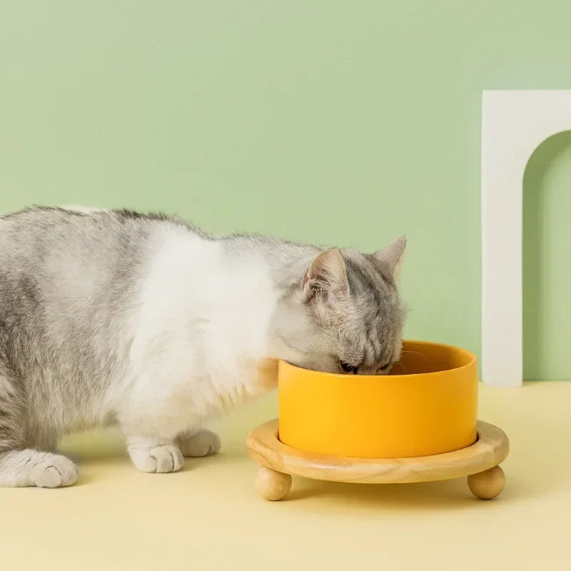 400/850ml Cat Large Capacity Bowl Small Dogs Food Water Bowls with Wood Stand Pet Elevated Feeding Feeder Puppy Kitten Supplies