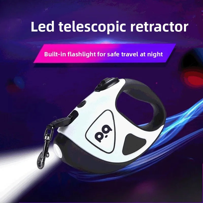 Retractable Dog Leash with LED Light, Rechargeable Night Walking Leash for Dogs, 360° Anti-Tangle with One-Hand Brake