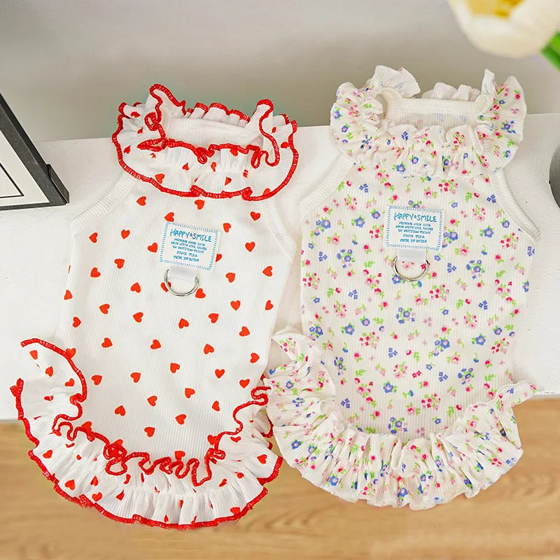 Summer Pet Dog Cat Clothes Floral Princess Dress Thin Breathable Pet Skirt Ruffle Edge Wholesale For Small Dogs Cats