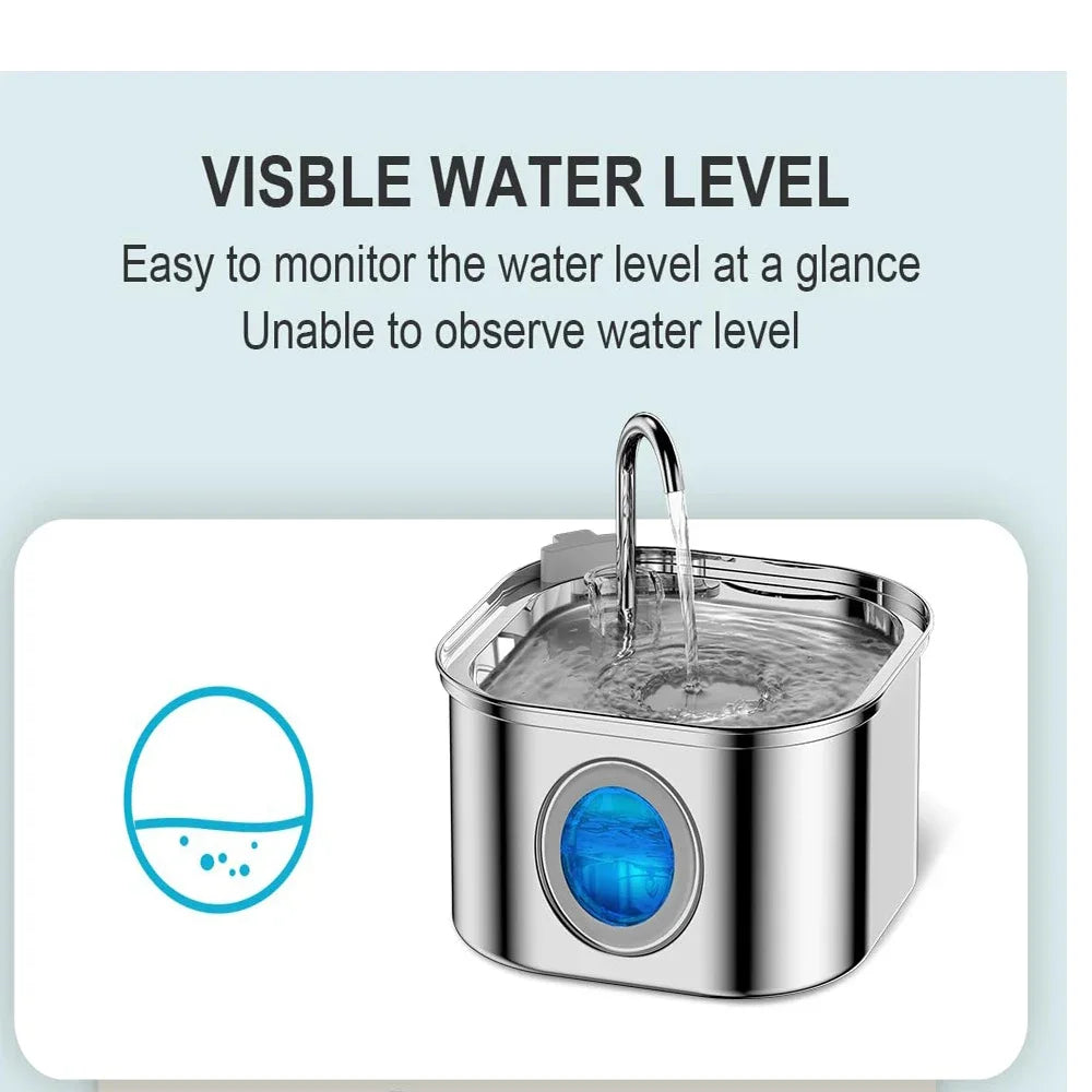304 Stainless Steel Automatic Pet Drinking Fountain 108oz/3.2L Visual Window Cat Dog Water Feeder Live Water Filter With Faucet