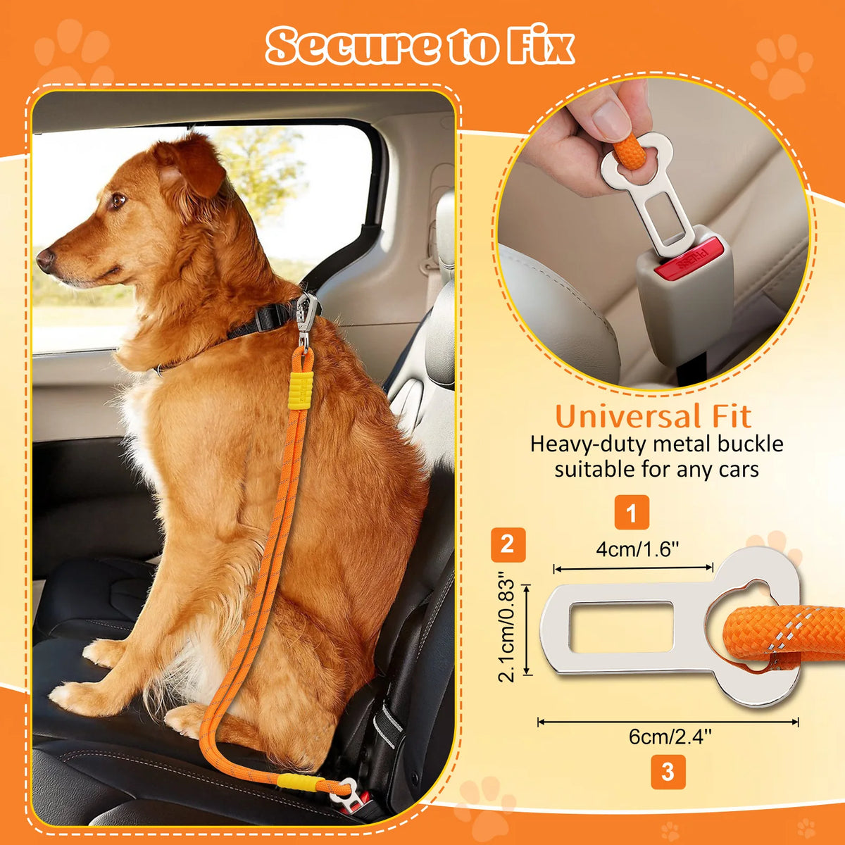 Pawaboo Dog Seatbelt for Car, Dog Car Harness Leash with Dual Round Ropes Enhance Strength, Pet Vehicle Safety Belt Leash