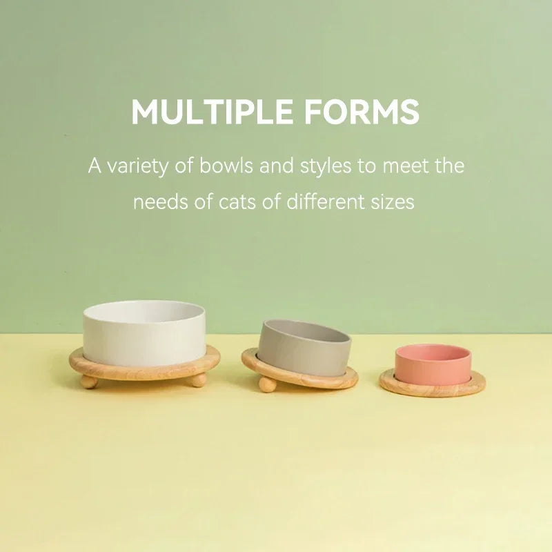 400/850ml Cat Large Capacity Bowl Small Dogs Food Water Bowls with Wood Stand Pet Elevated Feeding Feeder Puppy Kitten Supplies