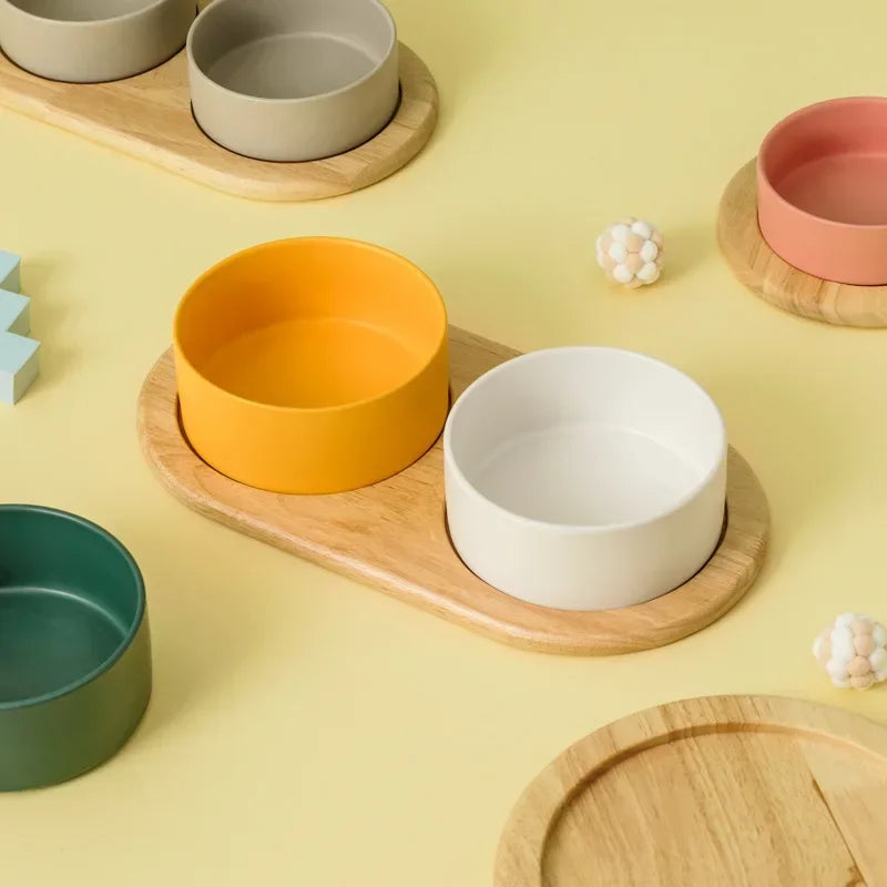 400/850ml Cat Large Capacity Bowl Small Dogs Food Water Bowls with Wood Stand Pet Elevated Feeding Feeder Puppy Kitten Supplies