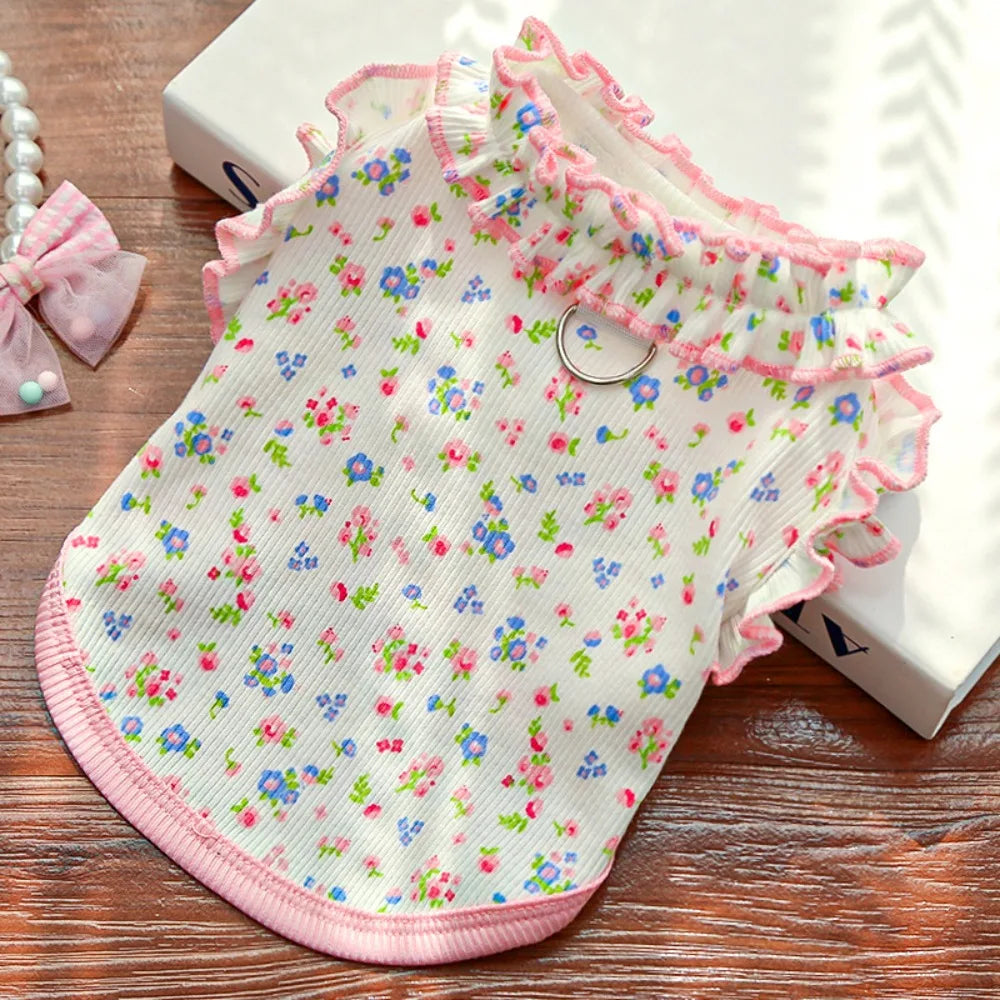 Pet Supplies Cute Puppy Floral Vest Breathable Soft Cat Cake Skirt Thin Design Pet Princess Dress For Dogs and Cats