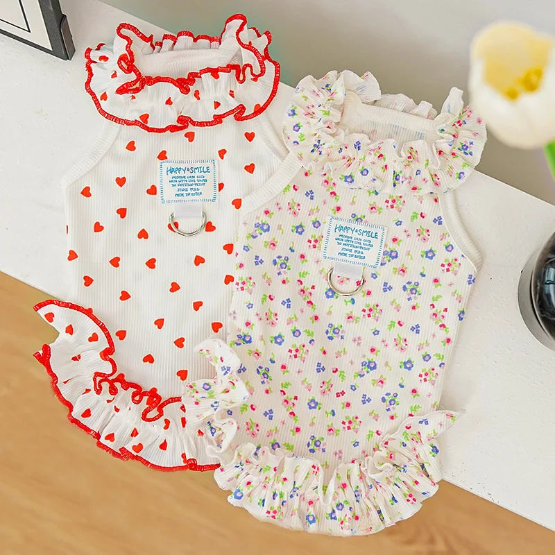 Summer Pet Dog Cat Clothes Floral Princess Dress Thin Breathable Pet Skirt Ruffle Edge Wholesale For Small Dogs Cats