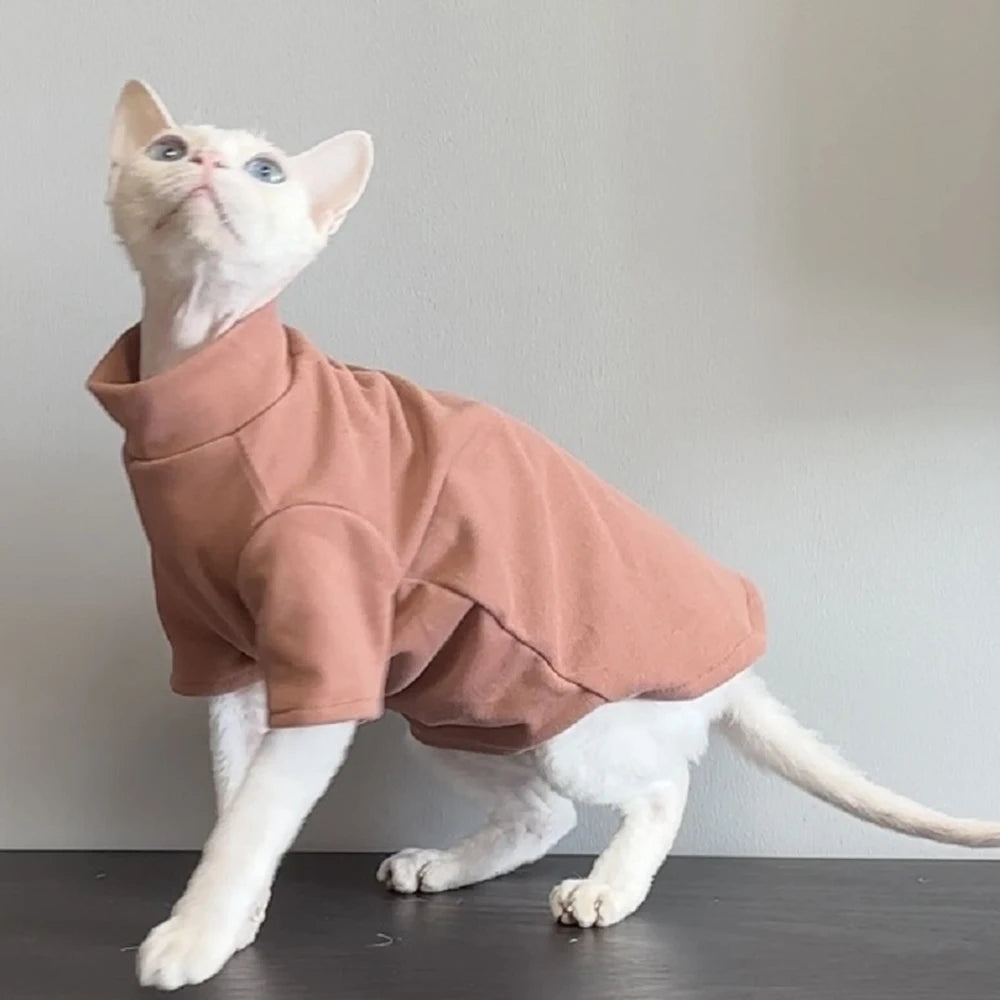 Fashion Sphynx Turtleneck Warm Fleece Pet Pullovers Autumn Winter Cat Sweater for Cats Solid Colors Kitten Clothing Outfits