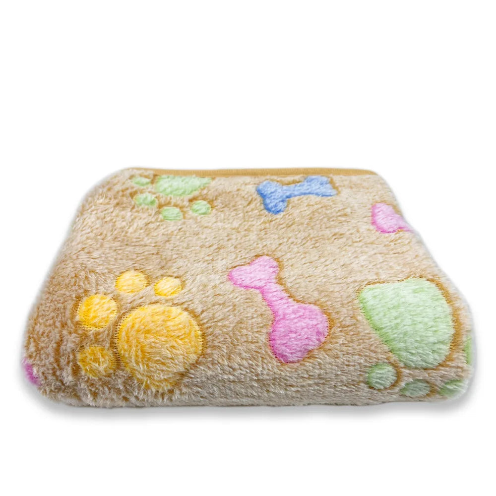 Coral Fleece Pet Blanket Warm Paw Print Dog Cat Bed Mat Soft Reversible Sleeping Pad Four Seasons Sofa Cover Small Medium Pets