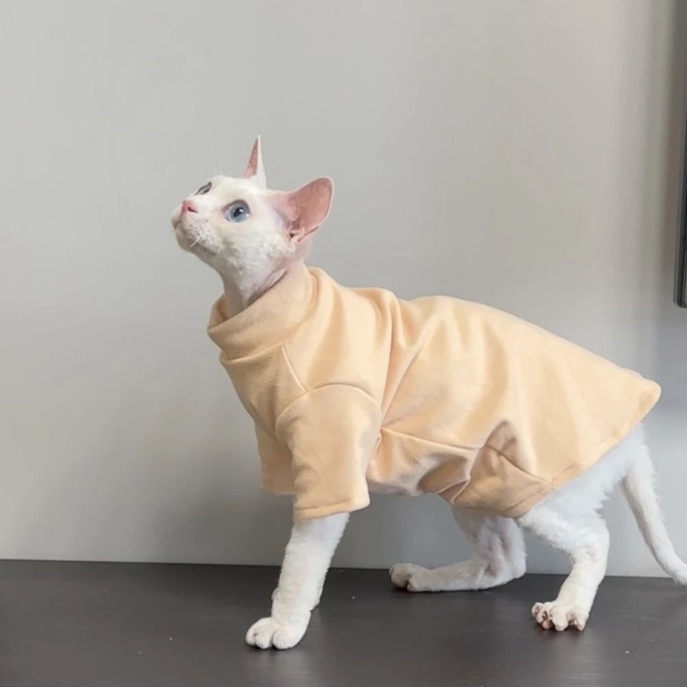 Fashion Sphynx Turtleneck Warm Fleece Pet Pullovers Autumn Winter Cat Sweater for Cats Solid Colors Kitten Clothing Outfits