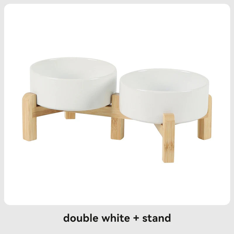 Medium Big Dogs Bowl Pet Ceramic Food Water Double Bowls with Wooden Stand Cat Elevated Drinking Eating Bowl 1200ml 1800ml