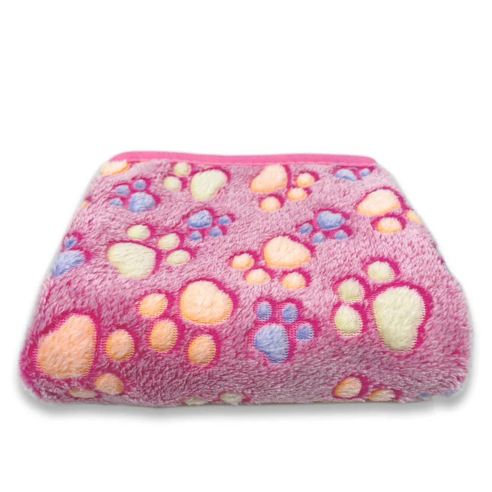 Coral Fleece Pet Blanket Warm Paw Print Dog Cat Bed Mat Soft Reversible Sleeping Pad Four Seasons Sofa Cover Small Medium Pets