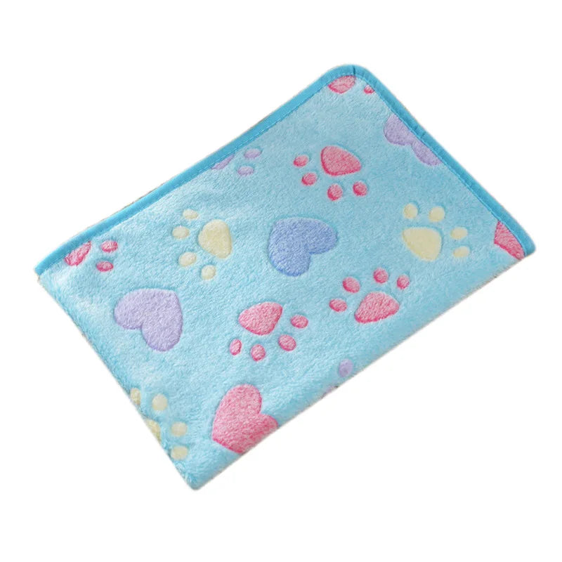 Coral Fleece Pet Blanket Warm Paw Print Dog Cat Bed Mat Soft Reversible Sleeping Pad Four Seasons Sofa Cover Small Medium Pets